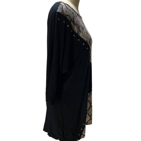 Coco Bianco Womens L Snake Print & Black Tunic Top With Stud Accents Career Chic - Picture 7 of 11
